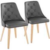 Marche Dining Accent Chair in Natural Wood & Grey Leatherette (Set of 2)